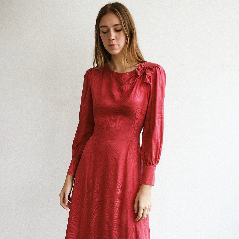 Rebecca Taylor Dress Womens 2 Dark Pink‎ Satin Swirl Silk Blend Party Cocktail